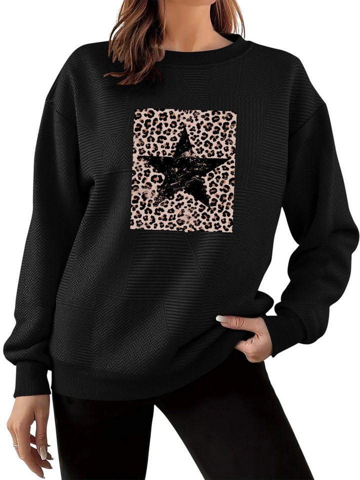 PYLIKE Rundhalspullover Lässiger Streetstyle-Pullover für Damen mit Animal-Druck Feiner Strukturstoff,Warm in Herbst & Winter PYLIKE Rundhalspullover Lässiger Streetstyle-Pullover für Damen mit Animal-Druck Feiner Strukturstoff,Warm in Herbst & Winter von PYLIKE