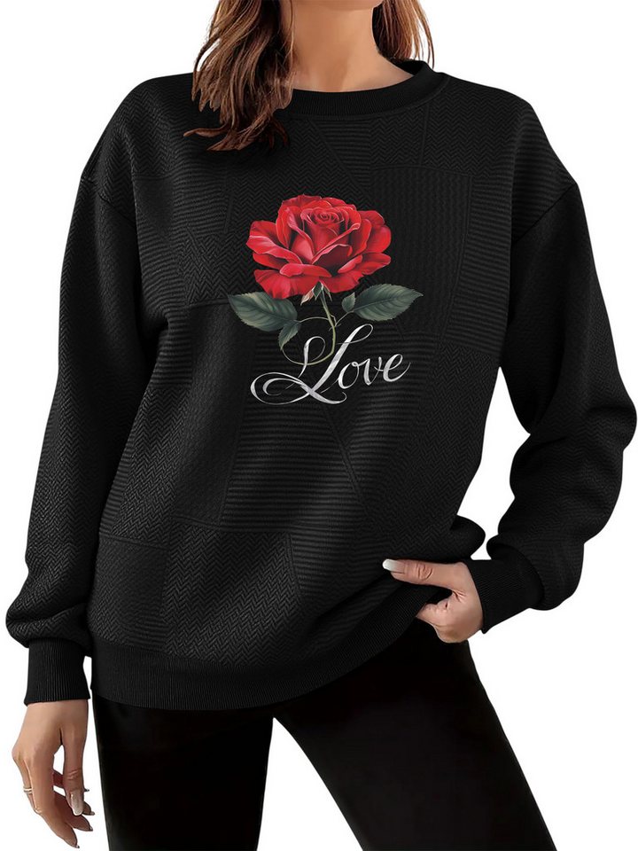 PYLIKE Rundhalspullover Langarm-Sweatshirt für Damen mit Print, strukturiertem Stoff Feiner Strukturstoff,Warm in Herbst & Winter von PYLIKE