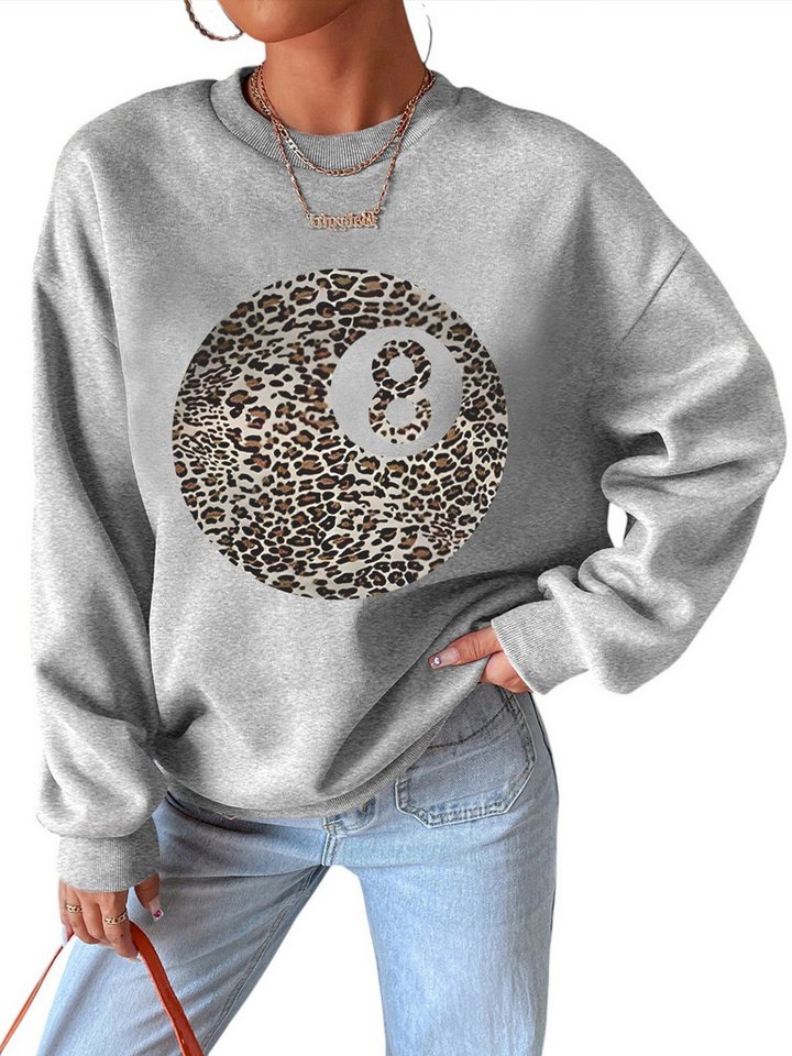 PYLIKE Rundhalspullover Lockeres Damen Fleece Sweatshirt, Lässiger mit Animal Print Bequem für Herbst & Winter von PYLIKE
