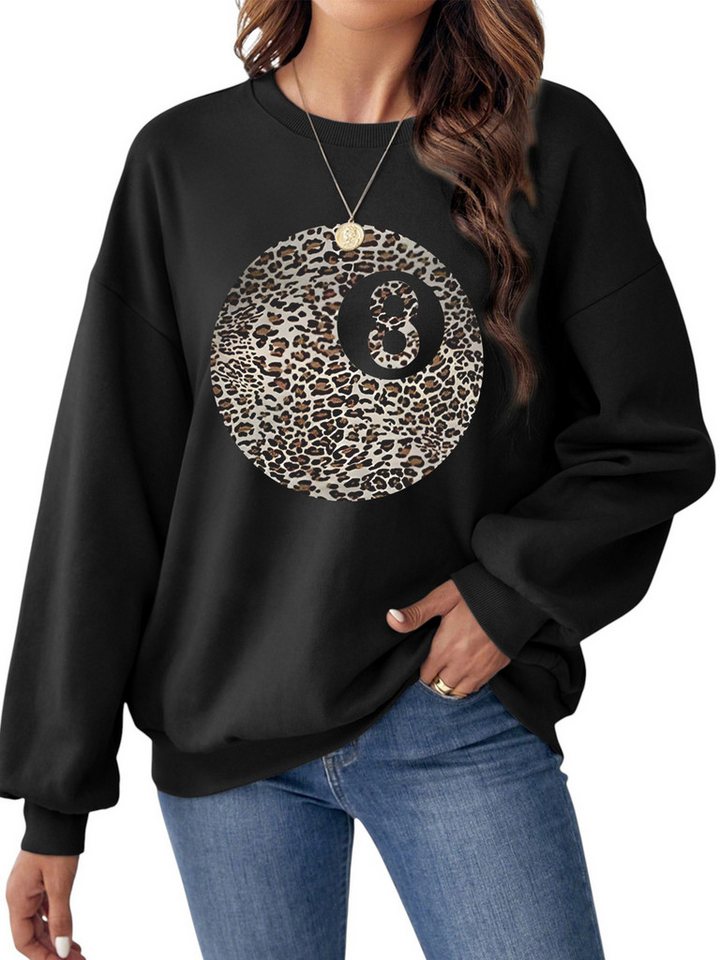 PYLIKE Rundhalspullover Lockeres Damen Fleece Sweatshirt, Lässiger mit Animal Print Bequem für Herbst & Winter von PYLIKE