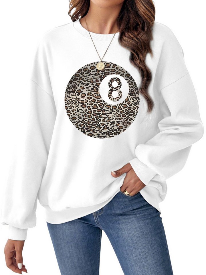 PYLIKE Rundhalspullover Lockeres Damen Fleece Sweatshirt, Lässiger mit Animal Print Bequem für Herbst & Winter von PYLIKE