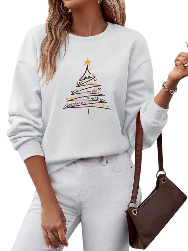 PYLIKE Rundhalspullover Lockeres Damen Oversized Sweatshirt, Festlich mit Dropped Shoulders Besondere Weihnachts-Outfits von PYLIKE