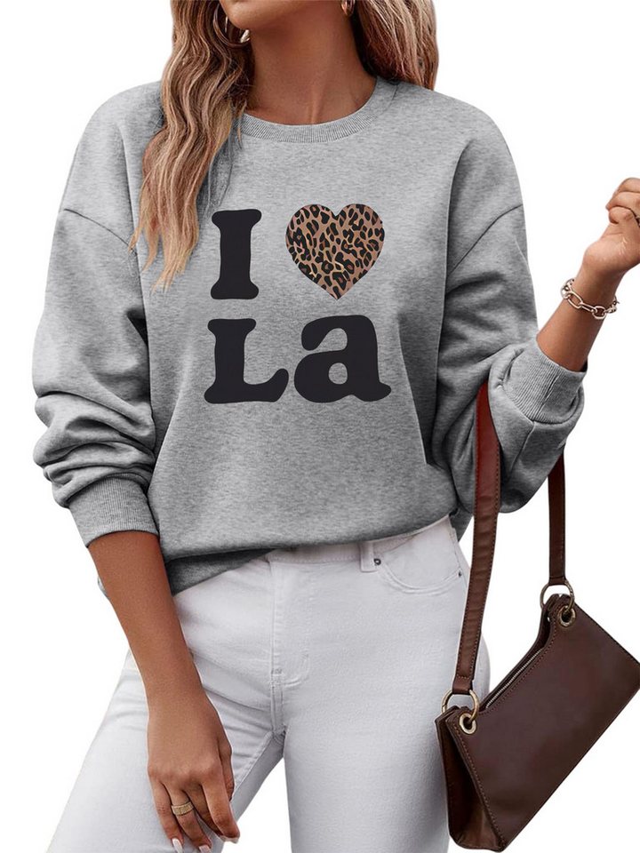 PYLIKE Rundhalspullover Lockeres Damen Sweatshirt Lässiger mit Animal Print Dropped Shoulders Bequem für Herbst & Winter von PYLIKE