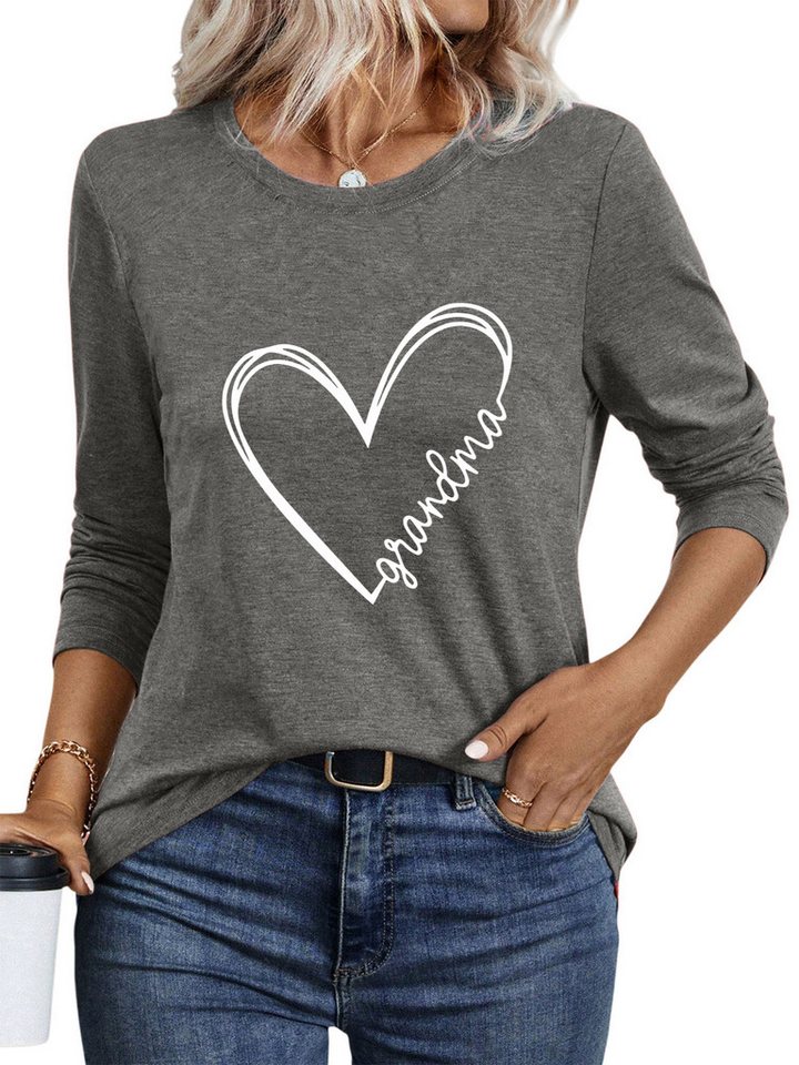 PYLIKE Rundhalsshirt Bequemes Shirt Damen Langarm Herbst Basic-Shirt mit ausgefallene Print Geeignet für den täglichen Gebrauch im Büro und zu Hause von PYLIKE