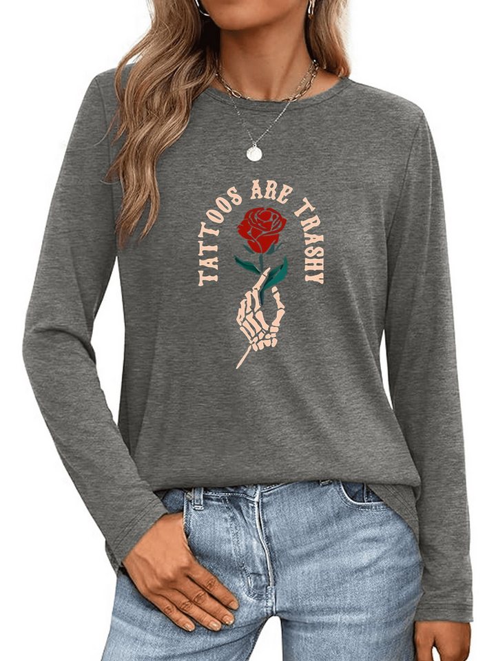 PYLIKE Rundhalsshirt Bequemes Shirt Damen Langarm Herbst Basic-Shirt mit ausgefallene Print Geeignet für den täglichen Gebrauch im Büro und zu Hause von PYLIKE