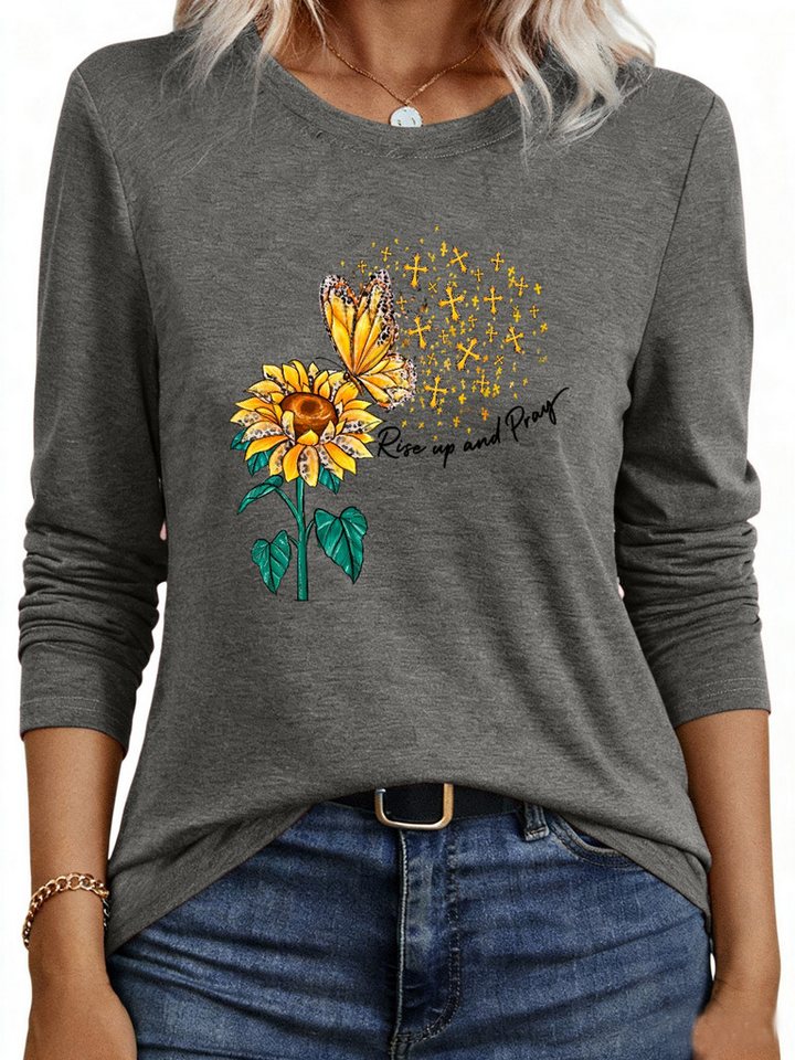 PYLIKE Rundhalsshirt Bequemes Shirt Damen Langarm Herbst Basic-Shirt mit ausgefallene Print Geeignet für den täglichen Gebrauch im Büro und zu Hause von PYLIKE