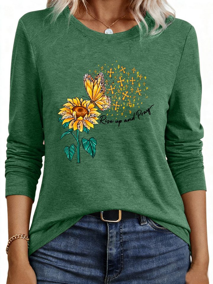 PYLIKE Rundhalsshirt Bequemes Shirt Damen Langarm Herbst Basic-Shirt mit ausgefallene Print Geeignet für den täglichen Gebrauch im Büro und zu Hause von PYLIKE