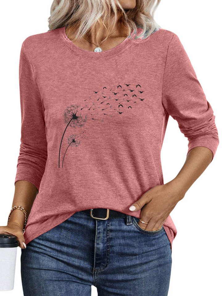PYLIKE Rundhalsshirt Bequemes Shirt Damen Langarm Herbst Basic-Shirt mit ausgefallene Print Geeignet für den täglichen Gebrauch im Büro und zu Hause PYLIKE Rundhalsshirt Bequemes Shirt Damen Langarm Herbst Basic-Shirt mit ausgefallene Print Geeignet für den täglichen Gebrauch im Büro und zu Hause von PYLIKE
