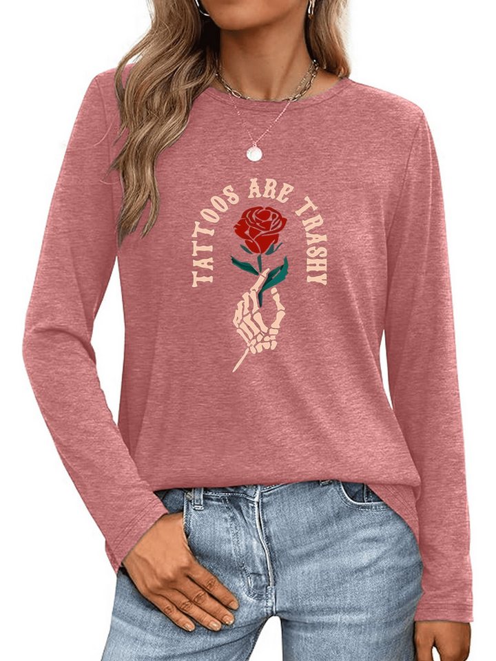 PYLIKE Rundhalsshirt Bequemes Shirt Damen Langarm Herbst Basic-Shirt mit ausgefallene Print Geeignet für den täglichen Gebrauch im Büro und zu Hause von PYLIKE