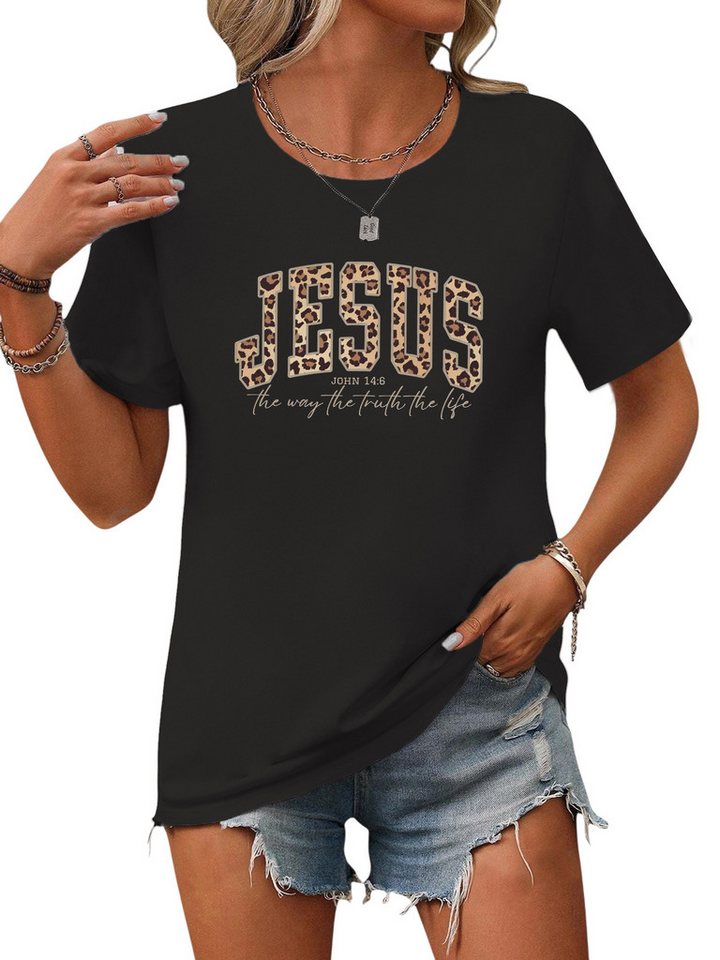 PYLIKE Rundhalsshirt Damen Bequemes Casual Kurzarmbluse Locker Animal Print-Shirt Weihnachten Special Feiertag tragen von PYLIKE