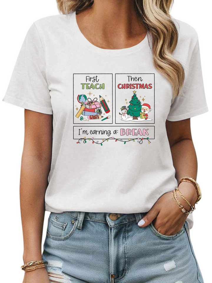 PYLIKE Rundhalsshirt Damen Bequemes Festlich Kurzarmbluse Weihnachten Print-Shirt Weihnachten Special Feiertag tragen von PYLIKE