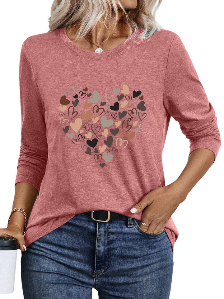 PYLIKE Rundhalsshirt Damen Casual Langarm mit Liebe Druck bequemes Rundhalsshirt Geeignet für den täglichen Gebrauch im Büro und zu Hause von PYLIKE