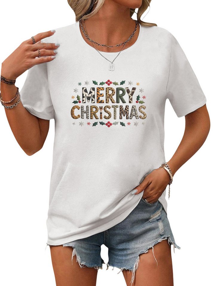 PYLIKE Rundhalsshirt Damen Festlich Christmas Print-Shirt Kurzarm Lockere Tops Weihnachten Special Feiertag tragen von PYLIKE