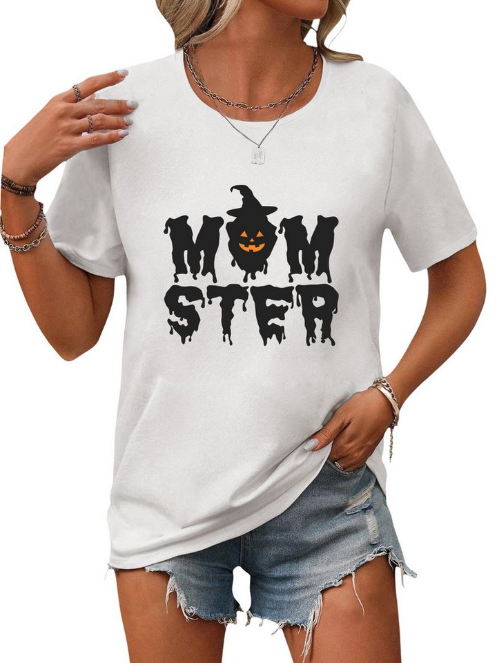 PYLIKE Rundhalsshirt Damen Festlich Kurzarmshirt mit Halloween Brief Ausgefallene Tees Halloween Special Feiertag tragen PYLIKE Rundhalsshirt Damen Festlich Kurzarmshirt mit Halloween Brief Ausgefallene Tees Halloween Special Feiertag tragen von PYLIKE