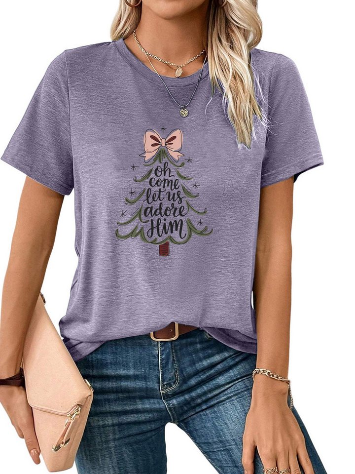 PYLIKE Rundhalsshirt Damen Festlich bequemes t shirt mit Weihnachtsbaum Print-Shirt Weihnachten Special Feiertag tragen von PYLIKE