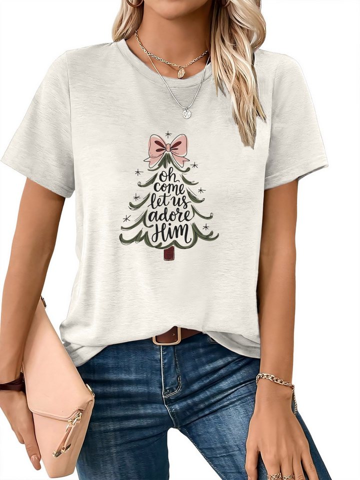 PYLIKE Rundhalsshirt Damen Festlich bequemes t shirt mit Weihnachtsbaum Print-Shirt Weihnachten Special Feiertag tragen von PYLIKE