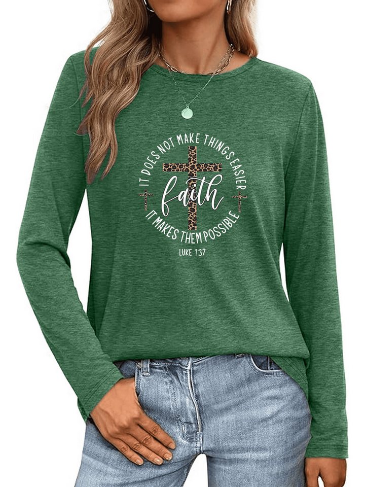 PYLIKE Rundhalsshirt Damen Herbst bequemes Casual Basic Rundhalsshirt mit Langarm t shirt Geeignet für den täglichen Gebrauch im Büro und zu Hause von PYLIKE