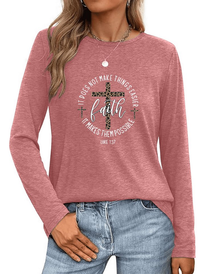 PYLIKE Rundhalsshirt Damen Herbst bequemes Casual Basic Rundhalsshirt mit Langarm t shirt Geeignet für den täglichen Gebrauch im Büro und zu Hause von PYLIKE