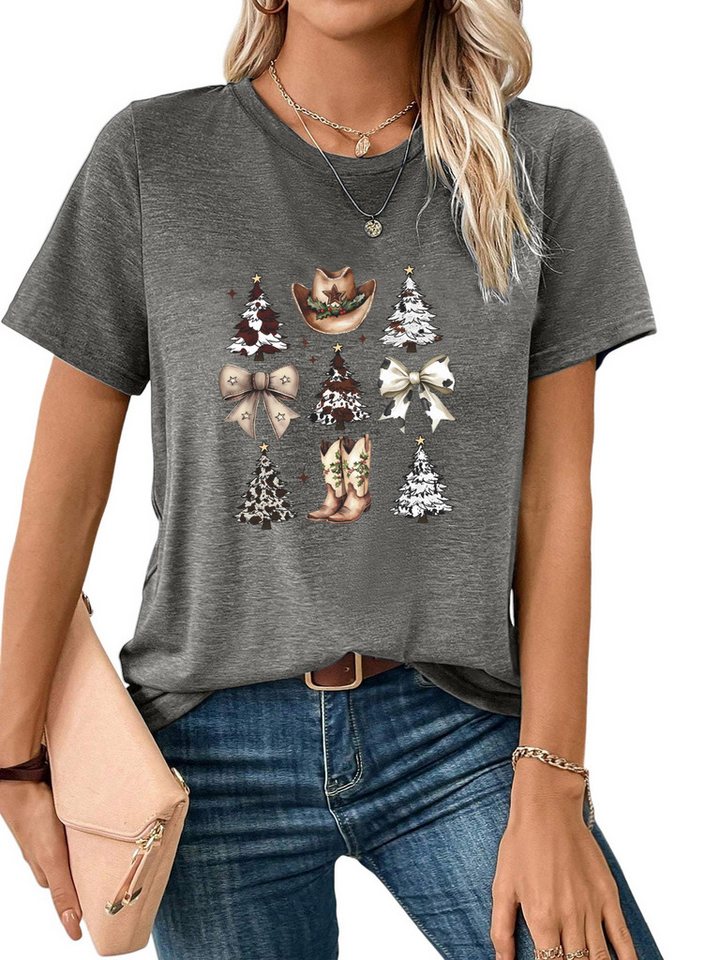 PYLIKE Rundhalsshirt Damen Kurzarmshirt mit Weihnachten Druck bequemes t shirt Weihnachten Special Feiertag tragen von PYLIKE