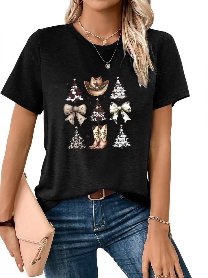 PYLIKE Rundhalsshirt Damen Kurzarmshirt mit Weihnachten Druck bequemes t shirt Weihnachten Special Feiertag tragen von PYLIKE