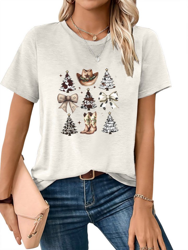 PYLIKE Rundhalsshirt Damen Kurzarmshirt mit Weihnachten Druck bequemes t shirt Weihnachten Special Feiertag tragen von PYLIKE