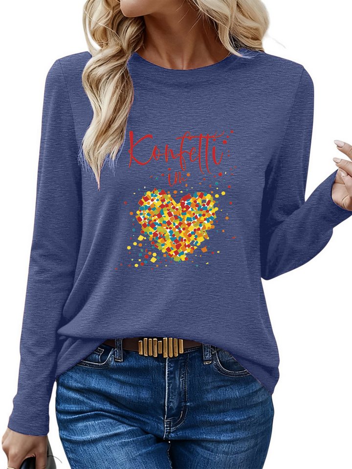 PYLIKE Rundhalsshirt Damen Rundhalsausschnitt Longsleeve mit Regenbogenherz Print Geeignet für den täglichen Gebrauch im Büro und zu Hause von PYLIKE