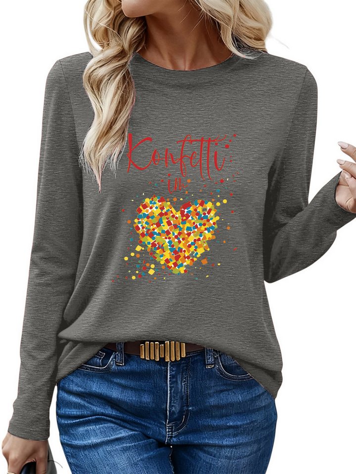 PYLIKE Rundhalsshirt Damen Rundhalsausschnitt Longsleeve mit Regenbogenherz Print Geeignet für den täglichen Gebrauch im Büro und zu Hause von PYLIKE