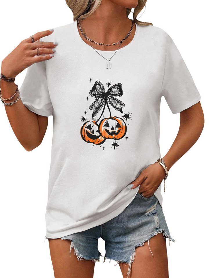 PYLIKE Rundhalsshirt Damen Rundhalsshirt Kurzarm mit Halloween Kürbis Ausgefallene Tees Halloween Special Feiertag tragen PYLIKE Rundhalsshirt Damen Rundhalsshirt Kurzarm mit Halloween Kürbis Ausgefallene Tees Halloween Special Feiertag tragen von PYLIKE
