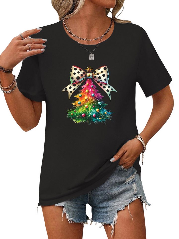 PYLIKE Rundhalsshirt Damen Sommershirt Kurzarm mit Weihnachtsbaum Ausgefallene Tees Weihnachten Special Feiertag tragen von PYLIKE