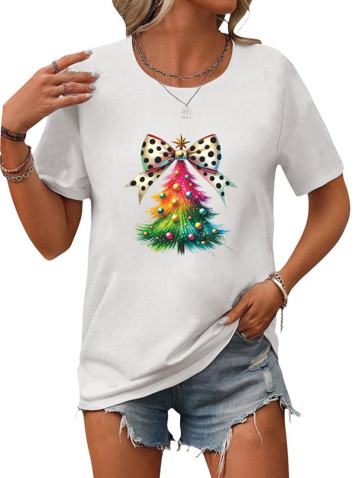 PYLIKE Rundhalsshirt Damen Sommershirt Kurzarm mit Weihnachtsbaum Ausgefallene Tees Weihnachten Special Feiertag tragen von PYLIKE