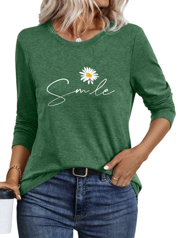 PYLIKE Rundhalsshirt Damen bequemes Langarmshirts Locker Gänseblümchen Print-Shirt Geeignet für den täglichen Gebrauch im Büro und zu Hause PYLIKE Rundhalsshirt Damen bequemes Langarmshirts Locker Gänseblümchen Print-Shirt Geeignet für den täglichen Gebrauch im Büro und zu Hause von PYLIKE