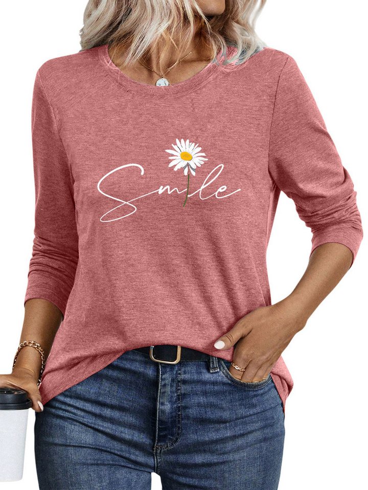 PYLIKE Rundhalsshirt Damen bequemes Langarmshirts Locker Gänseblümchen Print-Shirt Geeignet für den täglichen Gebrauch im Büro und zu Hause von PYLIKE