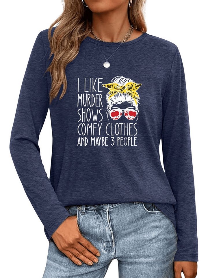 PYLIKE Rundhalsshirt Damen bequemes Langarmshirts Locker Slogan Print-Shirt Geeignet für den täglichen Gebrauch im Büro und zu Hause von PYLIKE