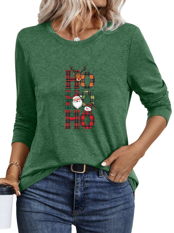 PYLIKE Rundhalsshirt Damen bequemes Langarmshirts LockerWeihnachten Print-Shirt Weihnachts-Sonderanfertigungen von PYLIKE