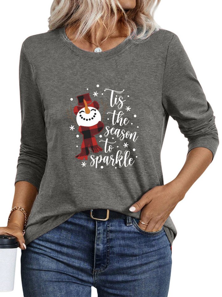 PYLIKE Rundhalsshirt Damen bequemes Langarmshirts Schneemann Print-Shirt PYLIKE Rundhalsshirt Damen bequemes Langarmshirts Schneemann Print-Shirt von PYLIKE