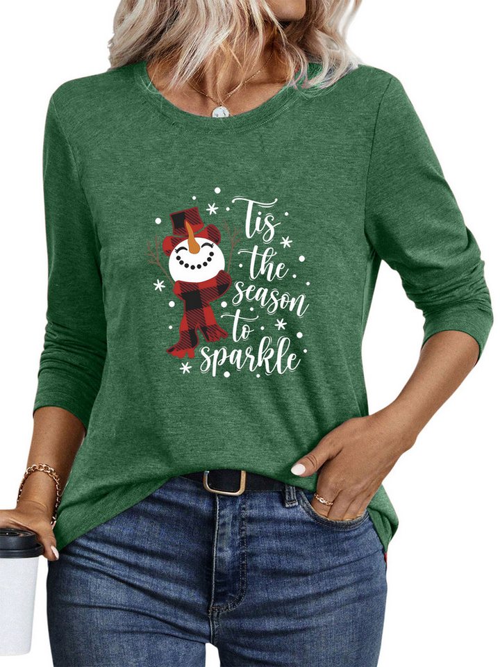 PYLIKE Rundhalsshirt Damen bequemes Langarmshirts Schneemann Print-Shirt PYLIKE Rundhalsshirt Damen bequemes Langarmshirts Schneemann Print-Shirt von PYLIKE