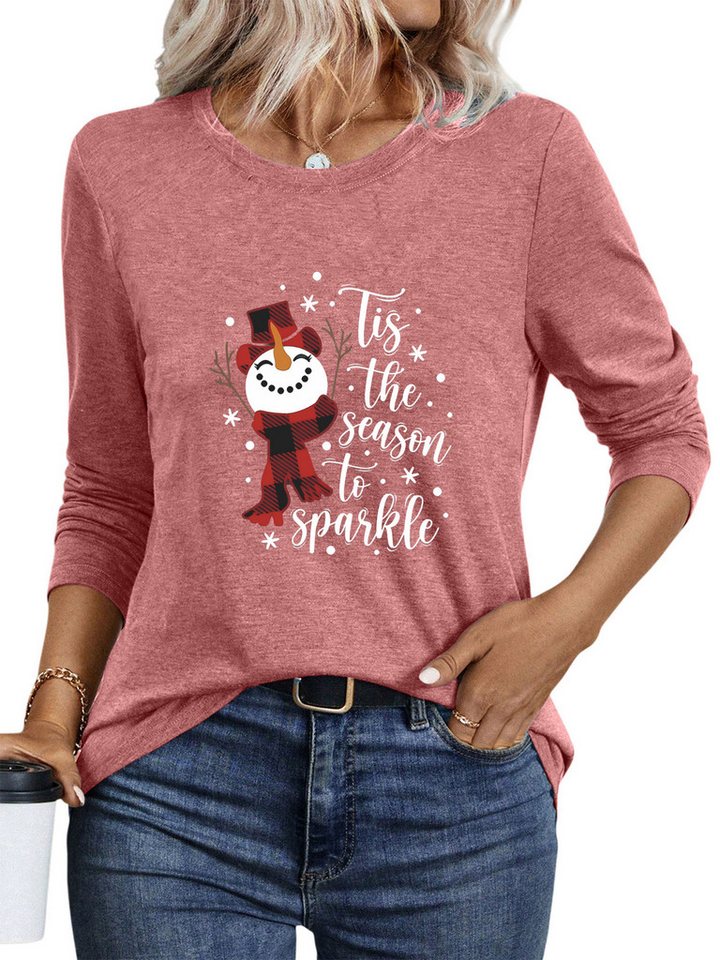 PYLIKE Rundhalsshirt Damen bequemes Langarmshirts Schneemann Print-Shirt PYLIKE Rundhalsshirt Damen bequemes Langarmshirts Schneemann Print-Shirt von PYLIKE