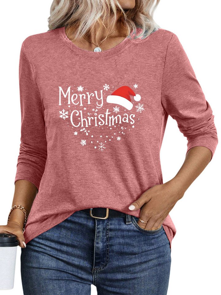 PYLIKE Rundhalsshirt Damen bequemes Weihnachten Longsleeve Shirt Festival Tops PYLIKE Rundhalsshirt Damen bequemes Weihnachten Longsleeve Shirt Festival Tops von PYLIKE