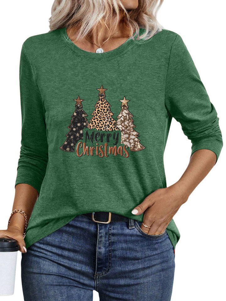 PYLIKE Rundhalsshirt Damen festlich Langarm mit Weihnachten Druck bequemes Rundhalsshirt Weihnachts-Sonderanfertigungen von PYLIKE