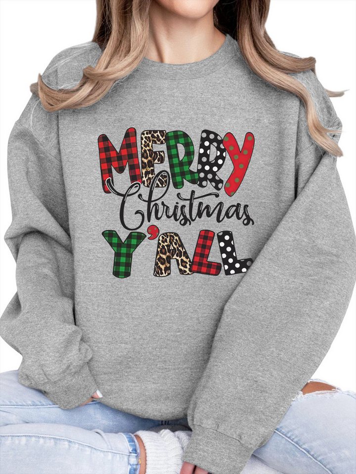 PYLIKE Sweatshirt Damen Festlich Rundhalsausschnitt mit Weihnachtsbriefe Print Besondere Weihnachts-Outfits von PYLIKE