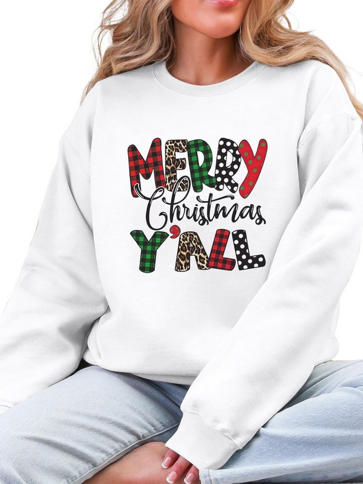 PYLIKE Sweatshirt Damen Festlich Rundhalsausschnitt mit Weihnachtsbriefe Print Besondere Weihnachts-Outfits von PYLIKE