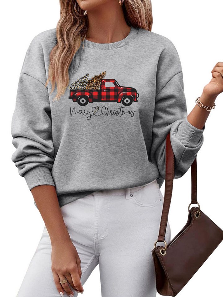 PYLIKE Sweatshirt Damen Festlich Sweatshirts mit Druck,Langarm Lose Pullover Top von PYLIKE