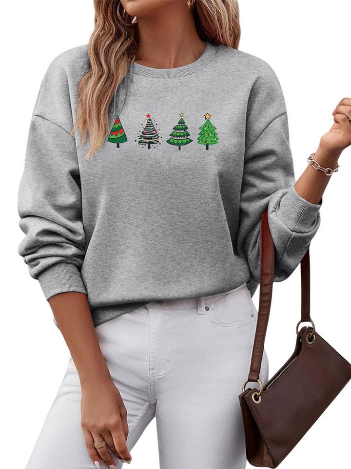 PYLIKE Sweatshirt Damen Festlich Sweatshirts mit Weihnachten Druck,Langarm Pullover Top Besondere Weihnachts-Outfits von PYLIKE