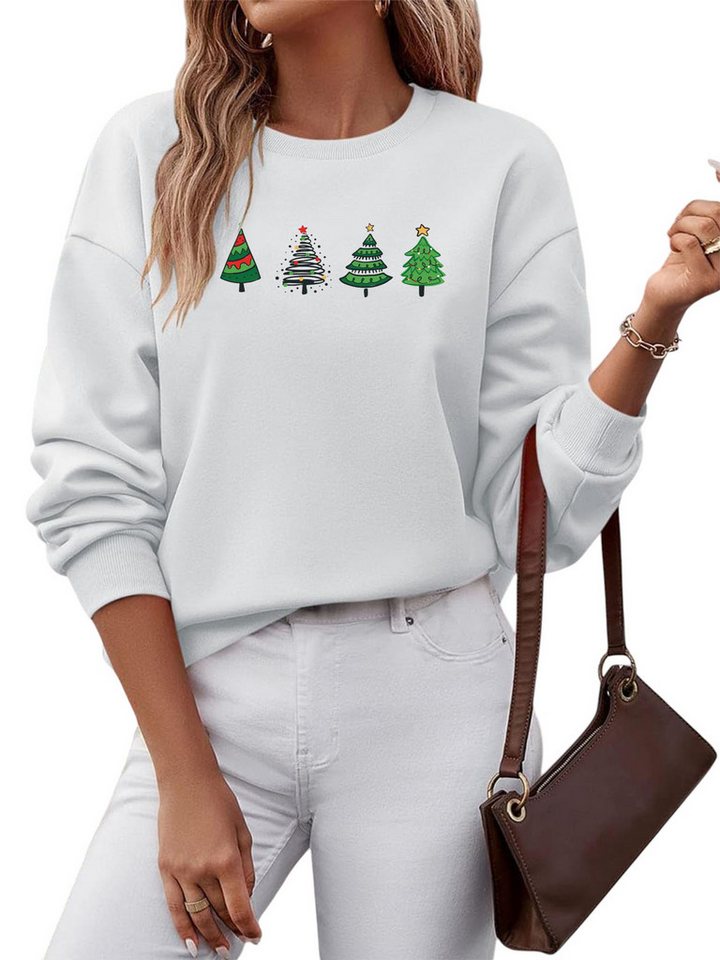 PYLIKE Sweatshirt Damen Festlich Sweatshirts mit Weihnachten Druck,Langarm Pullover Top Besondere Weihnachts-Outfits von PYLIKE