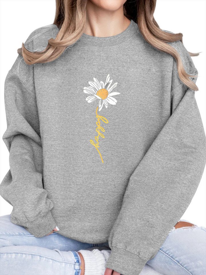 PYLIKE Sweatshirt Damen Oversized Sweatshirt mit Daisy Print, Warm aus Fleece-Mix Bequem für Herbst & Winter von PYLIKE