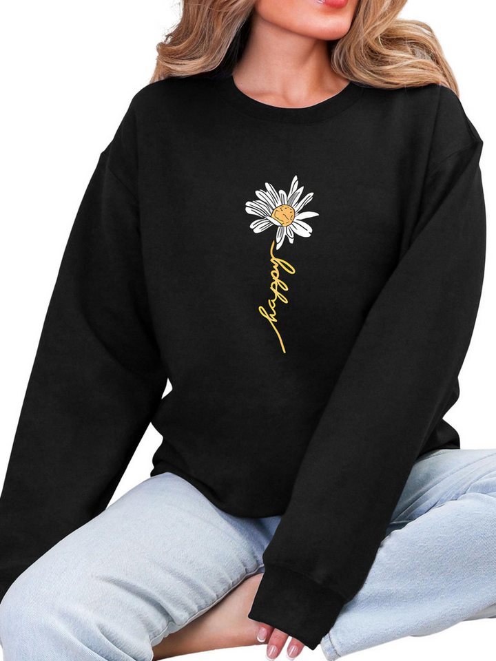 PYLIKE Sweatshirt Damen Oversized Sweatshirt mit Daisy Print, Warm aus Fleece-Mix Bequem für Herbst & Winter PYLIKE Sweatshirt Damen Oversized Sweatshirt mit Daisy Print, Warm aus Fleece-Mix Bequem für Herbst & Winter von PYLIKE