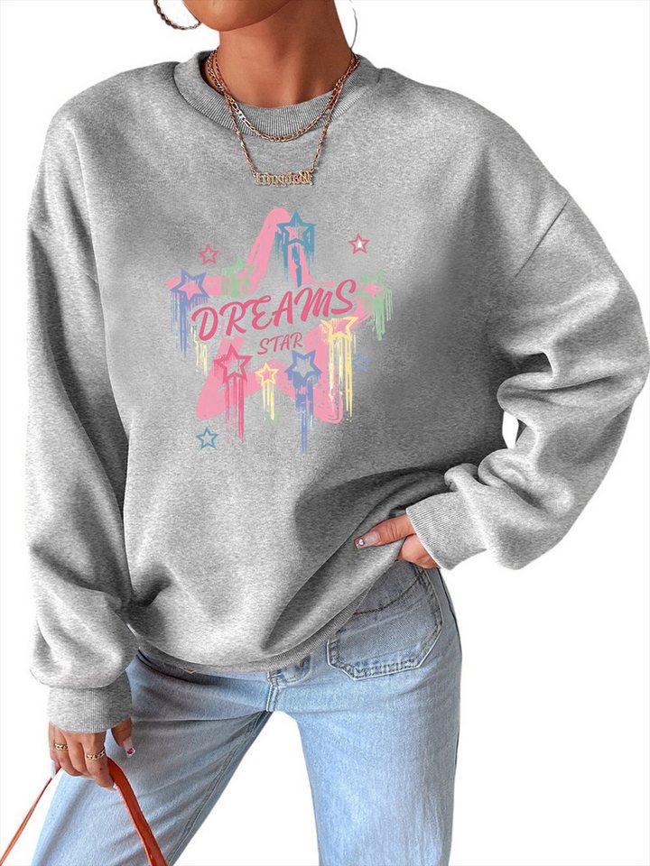 PYLIKE Sweatshirt Damen Pullover mit Stern Print, loose Fleecepullove für Herbst Winter Bequem für Herbst & Winter von PYLIKE