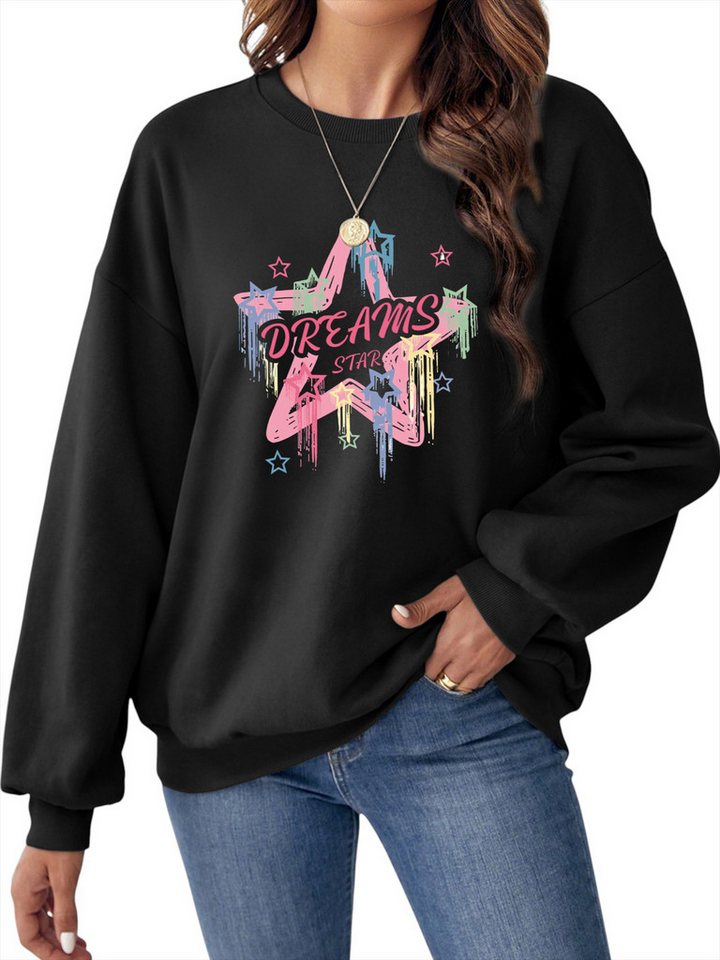 PYLIKE Sweatshirt Damen Pullover mit Stern Print, loose Fleecepullove für Herbst Winter Bequem für Herbst & Winter von PYLIKE