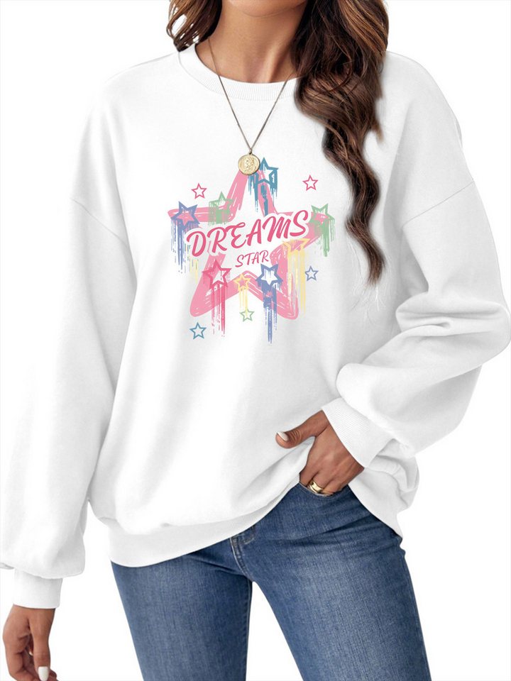 PYLIKE Sweatshirt Damen Pullover mit Stern Print, loose Fleecepullove für Herbst Winter Bequem für Herbst & Winter von PYLIKE