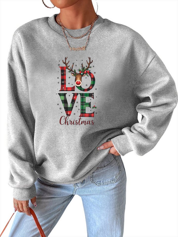 PYLIKE Sweatshirt Damen Pullover mit Weihnachten Print, loose Fleecepullove Bequem für Weihnachten Herbst & Winter von PYLIKE